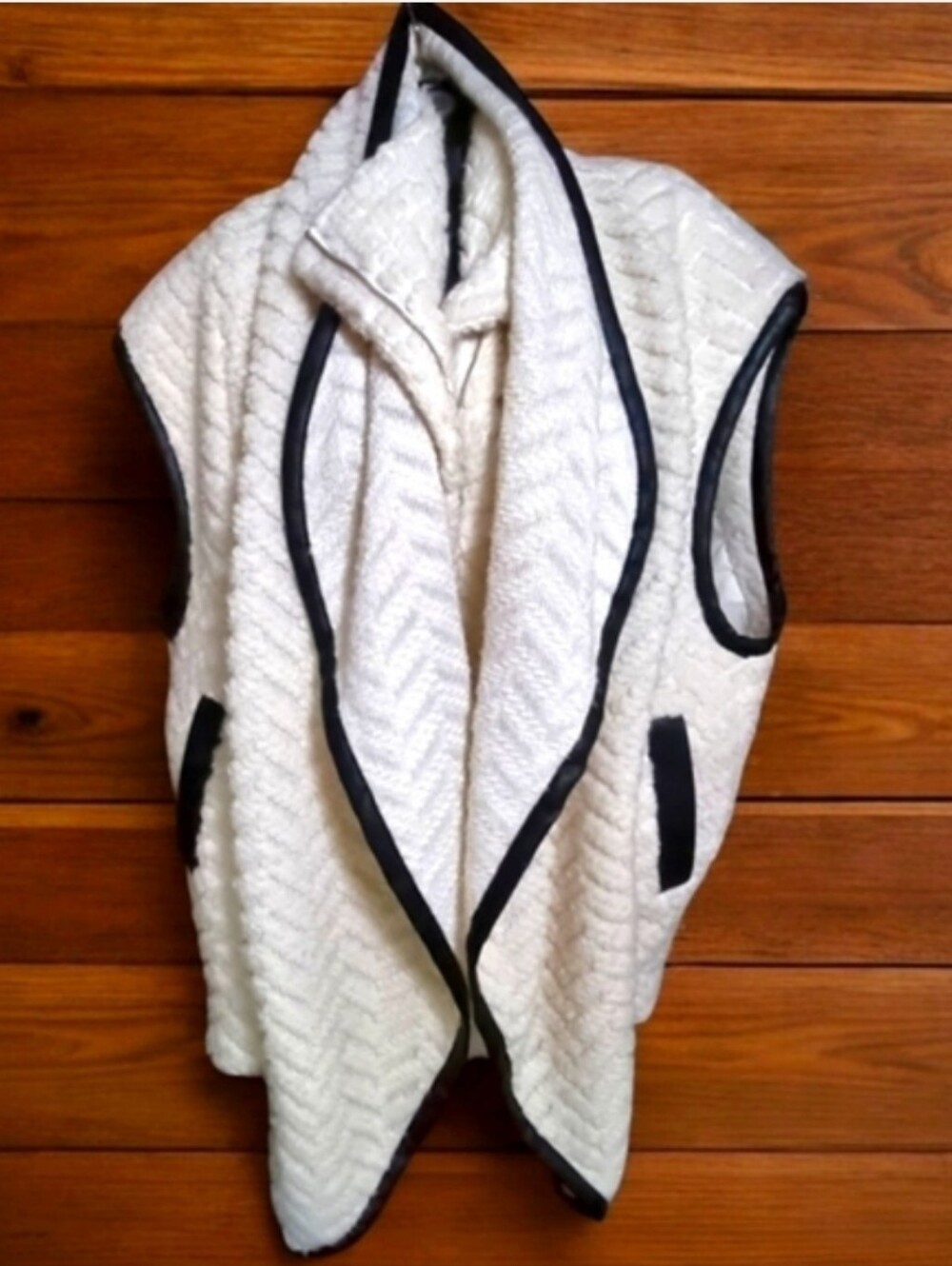 Bebe Mohair Blend 'Layered Look' Oversized Lined Vest With Faux Leather Trim